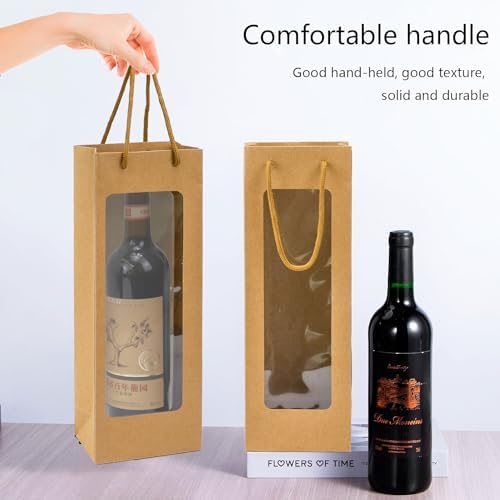 Ssyuysto 12 Pc Brown Wine Gift Bags with Clear Window