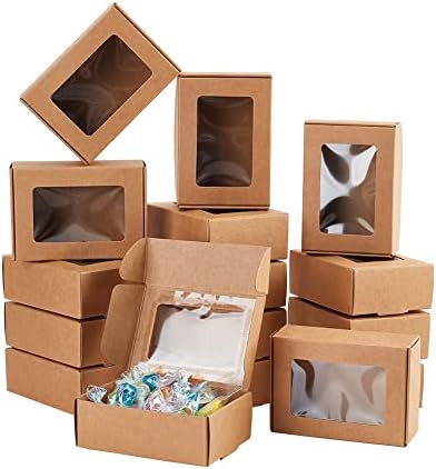 BENECREAT 30 Pack Rectangle Brown Kraft Gift Boxes with Clear Window