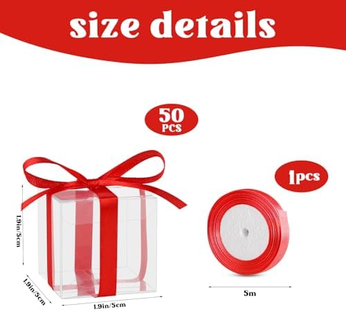 Adecortalk 50 Pcs Clear Gift Boxes With Red Ribbon