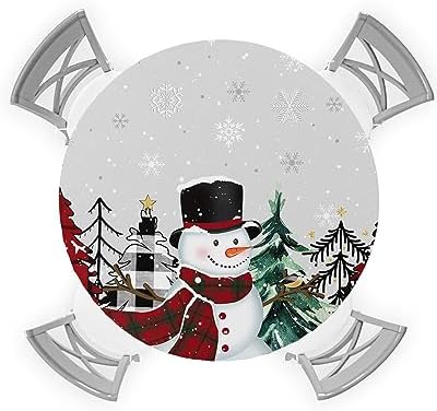 Christmas Snowman Round Waterproof Table Cover Fitted Tablecloth