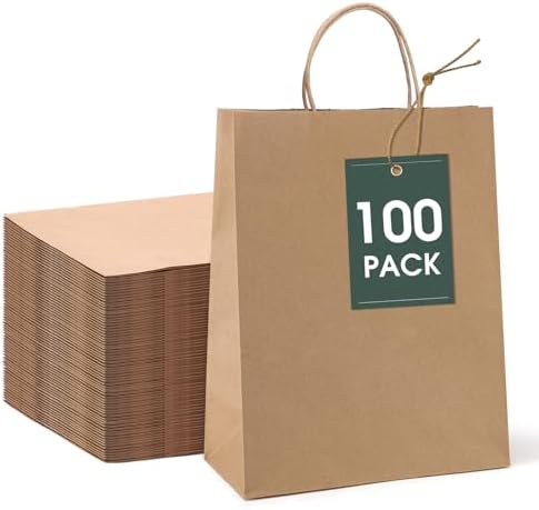 GSSUSA 10x5x13 Brown Paper Bags with Handles 100Pcs