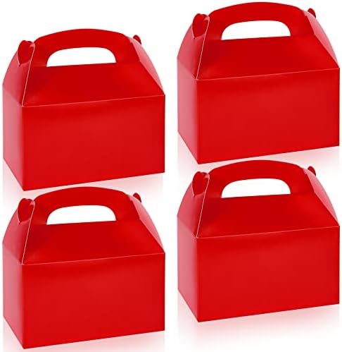 24 Pack Gable Red Candy Treat Boxes with Handles