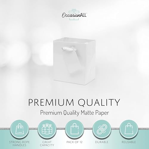 OccasionALL White Gift Bags with Handles 12 Pack