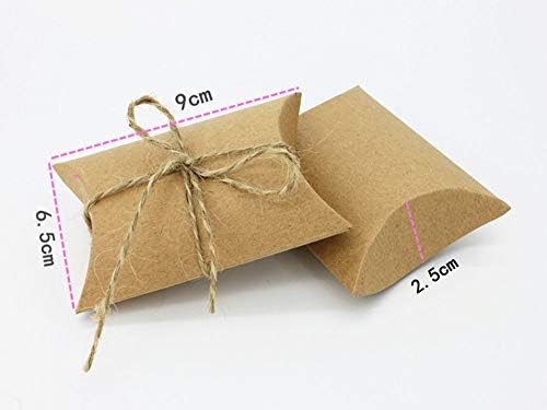 AKOAK Kraft Paper Pillow Gift Boxes with Jute Twines Pack of 50