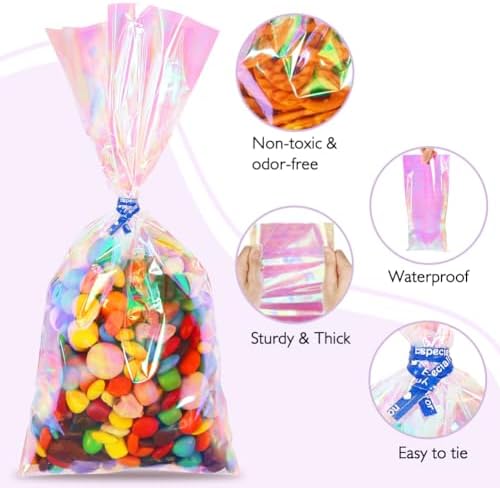 JOINDO 100PCS Iridescent Treat Bags with Twist Ties