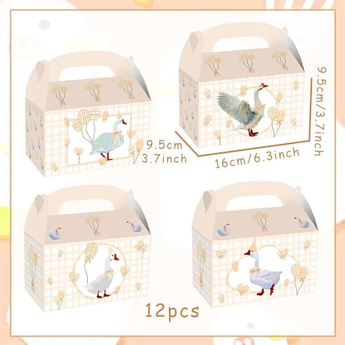 Silly Goose Themed 12 Piece Beige Gingham Party Boxes