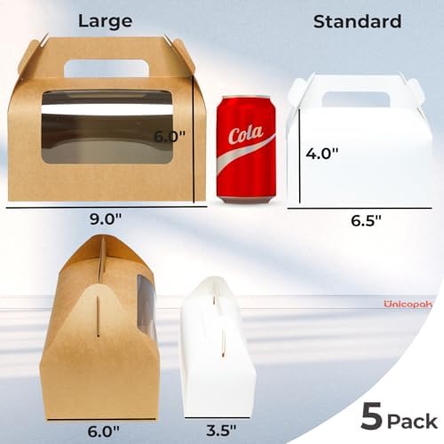 UnicoPak 5 Pack Large Windowed Gable Boxes With Handles