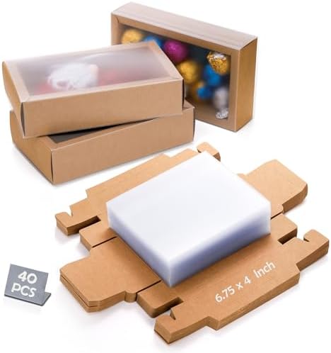 Kingrol 40 Pack Kraft Paper Drawer Boxes with Window