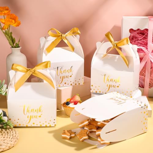 Engrowtic 50 Pcs Gold Foil Thank You Gift Boxes with Handles