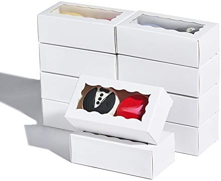 24PCS Elegant White Double Favor Boxes with Clear Window
