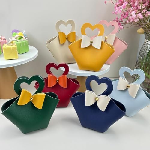 10 Pack Mini PU Leather Gift Bags with Bowknot Handle