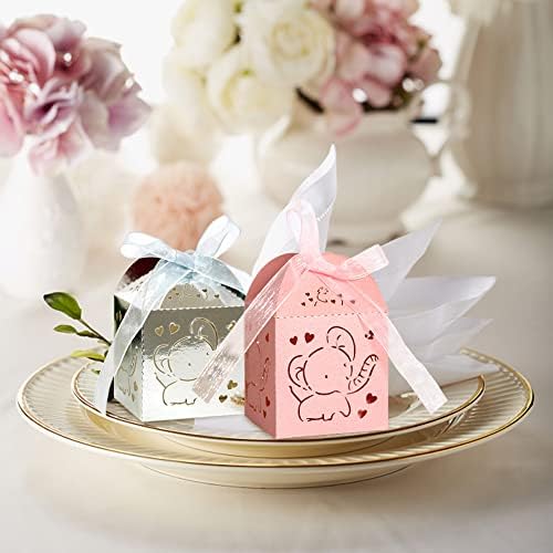 50PCS Laser Cut Favor Boxes with Ribbons