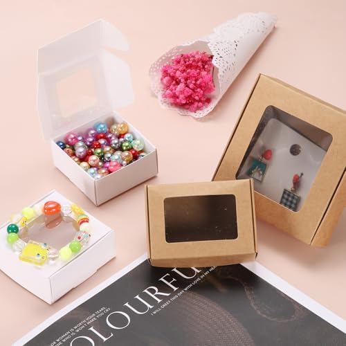 Uxcell 16Pcs Mini Kraft Treat Boxes with Clear Window