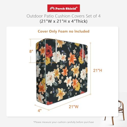 Porch Shield Outdoor Cushion Slipcovers Set 4 Floral Black