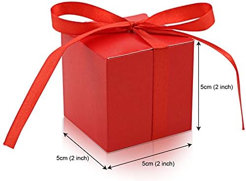 KPOSIYA 100 Pack Red Cube Gift Boxes with Ribbons