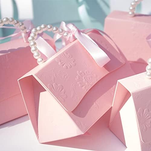 20pcs Imitation Pearls Candy Box with Handles Wedding Favors