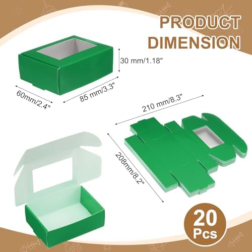 Uxcell 20Pcs Kraft Soap Boxes with Clear Window Green