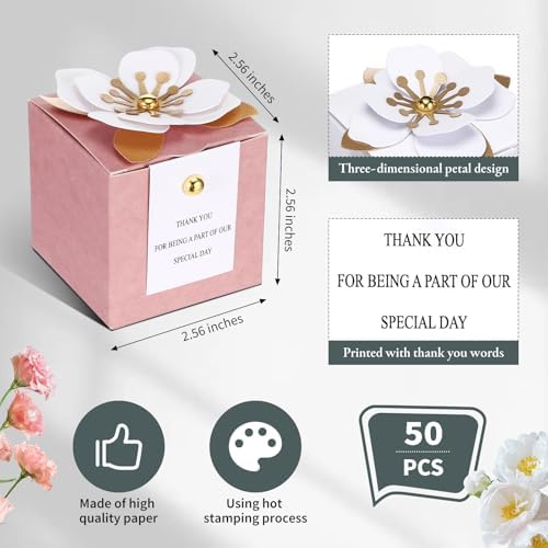 Affrolling 50 Pcs Wedding Favor Boxes with Pink Thank You Cards