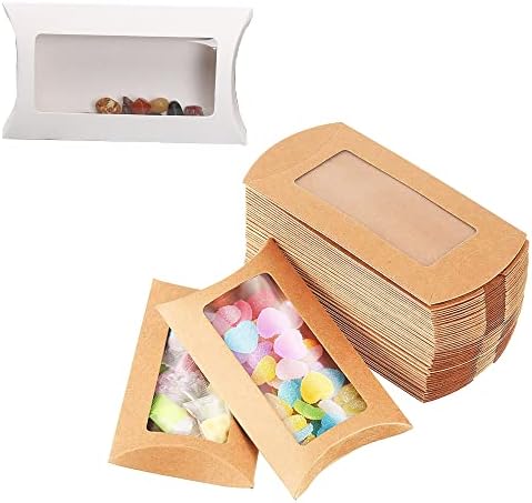 40pcs Kraft Paper Mini Pillow Packaging Box with Clear Window
