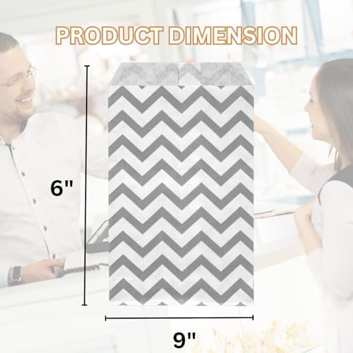 Novel Box 100 Pack Silver Chevron Print Flat Gift Bags 6x9 Inches
