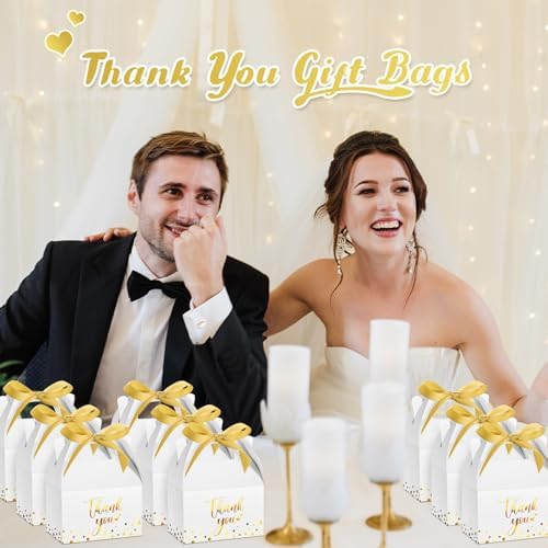Engrowtic 50 Pcs Gold Foil Thank You Gift Boxes with Handles