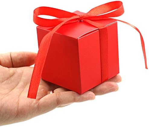 KPOSIYA 100 Pack Red Cube Gift Boxes with Ribbons