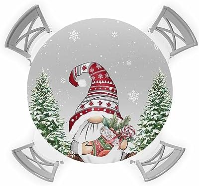 Christmas Snowflake Round Waterproof Table Cover Fitted Tablecloth