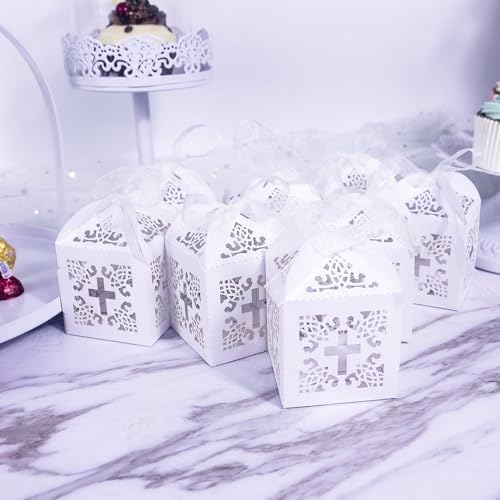 YOZATIA 50PCS Cross Favor Boxes for Baptism and Party Use