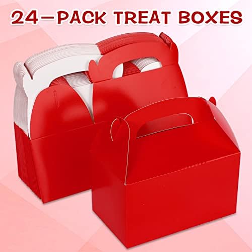 24 Pack Gable Red Candy Treat Boxes with Handles