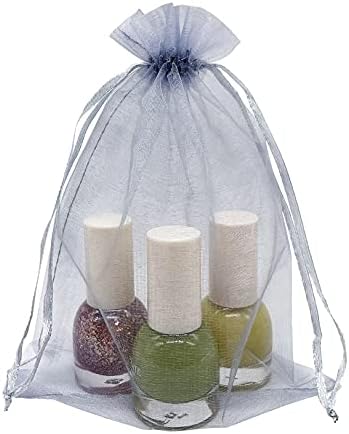 100PCS Silver Gray Organza Drawstring Gift Bags for Wedding and Baby Shower