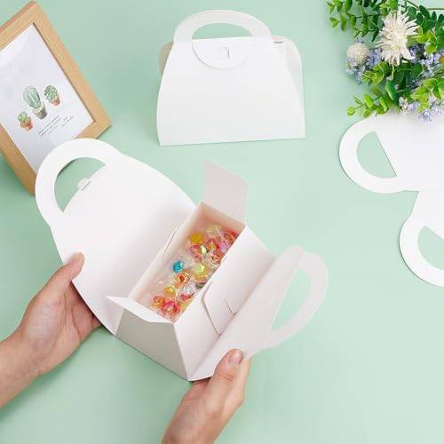 PH PandaHall 10pcs White Treat Boxes with Handles for Gift Giving