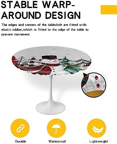 Christmas Snowman Round Waterproof Table Cover Fitted Tablecloth