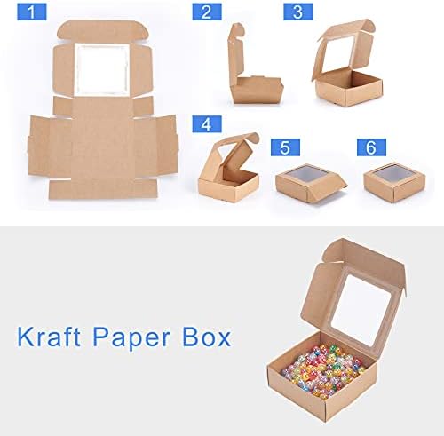 BENECREAT 20 Pack Square Brown Kraft Gift Boxes with Clear Windows