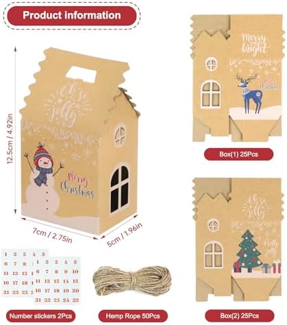 GINLEBO Christmas Gift Boxes 50 Pack Mini Kraft Treat Containers