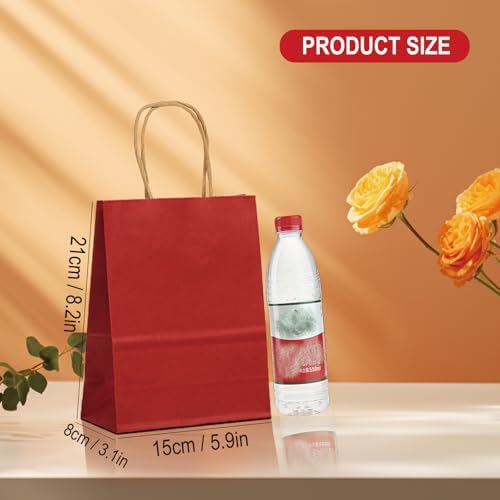 BAG BOX 50 Pack Medium Red Kraft Gift Bags with Handles