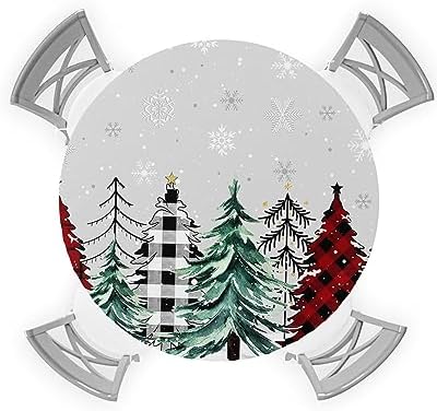 ZOE GARDEN Christmas Round Waterproof Table Cover with Elastic