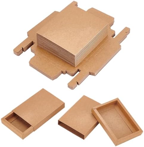 BENECREAT 20 Pack Brown Kraft Paper Drawer Boxes