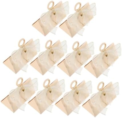 COLLBATH 10pcs Gold Ribbon Wedding Favor Boxes with Wood Handles
