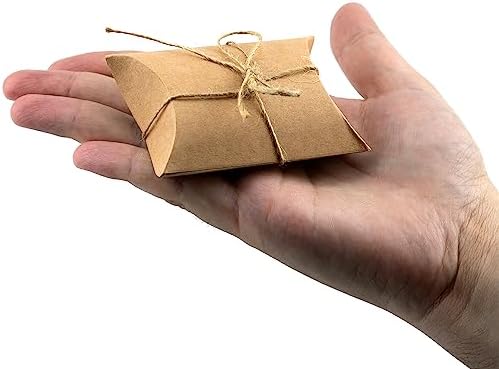 IFAMIO 50 Pcs Kraft Paper Pillow Gift Boxes with Jute Rope