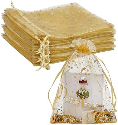 100PCS Gold Organza Gift Bags 5x7 with Drawstrings