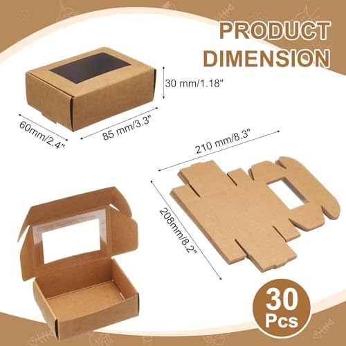 Uxcell 30Pcs Kraft Soap Boxes with Clear Window