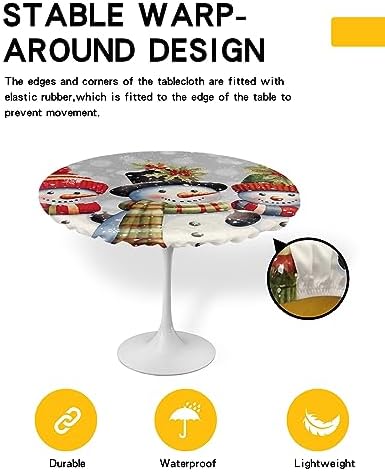 Christmas Round Waterproof Table Cover Fitted Tablecloth