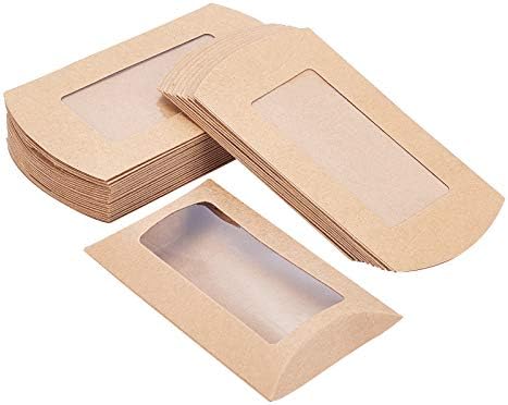BENECREAT 30pcs Brown Kraft Paper Pillow Boxes with Clear Window