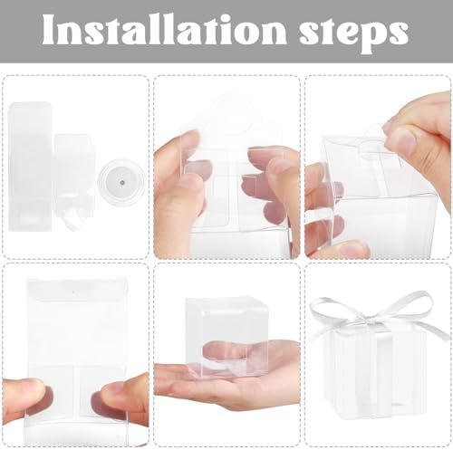 Adecortalk 50 Pcs Clear Gift Boxes with White Ribbon