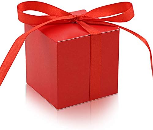 KPOSIYA 100 Pack Red Cube Gift Boxes with Ribbons