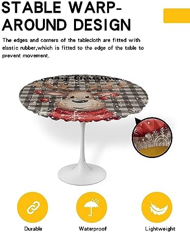 Christmas Elk Round Waterproof Table Cover Fitted Tablecloth