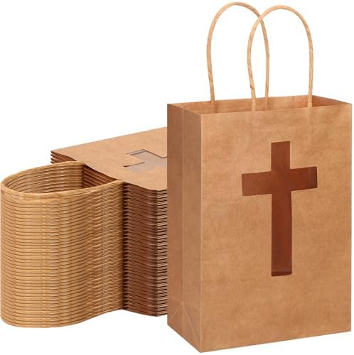 Eersida 48PCS Kraft Gift Bags with Cross Window