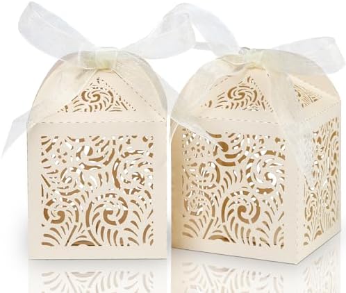 COTOPHER 100Pcs Laser Cut Beige Gift Boxes