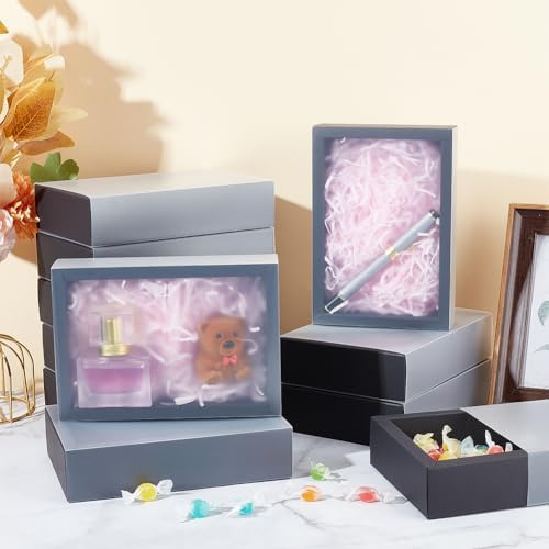 BENECREAT 12 Pack Black Kraft Gift Boxes with Frosted Plastic Lid