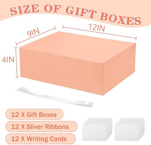 12 Pcs Large Pink Gift Boxes with Lid and Ribbon